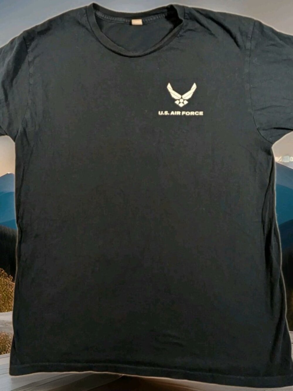 USAF AIR FORCE Bayside BLUE ATHLETIC GYM SHORT SLEEVE CREWNECK T SHIRT MEDIUM